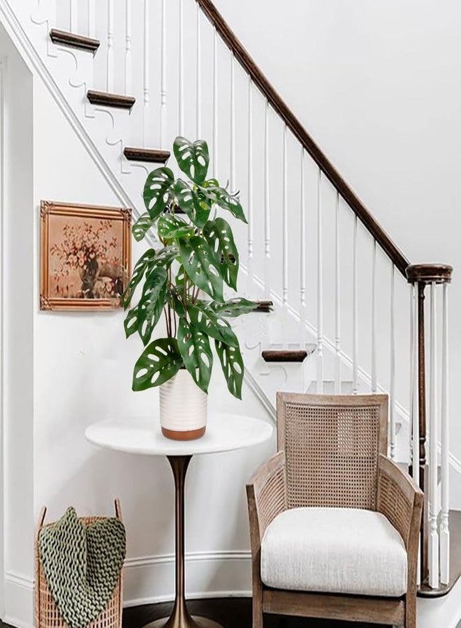 GnFlus Fake Plants 21.7'' Faux Monstera Plant Tall Artificial Plants Indoor with Pots Faux Plants Fake Potted Plants Artificial Decor Fake Monstera Silk Plants for Home Living Room Bedroom Bathroom Office - Image 3